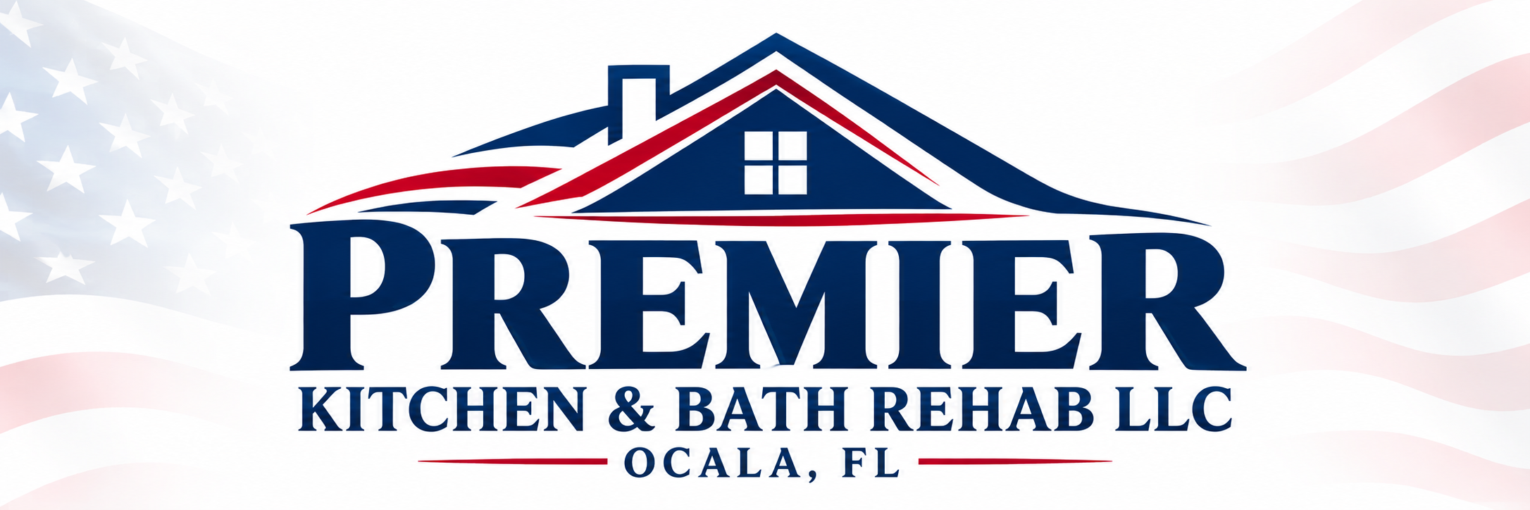 Premier Kitchen & Bath Rehab LLC — single-roof logo in red, white and blue — Ocala, FL